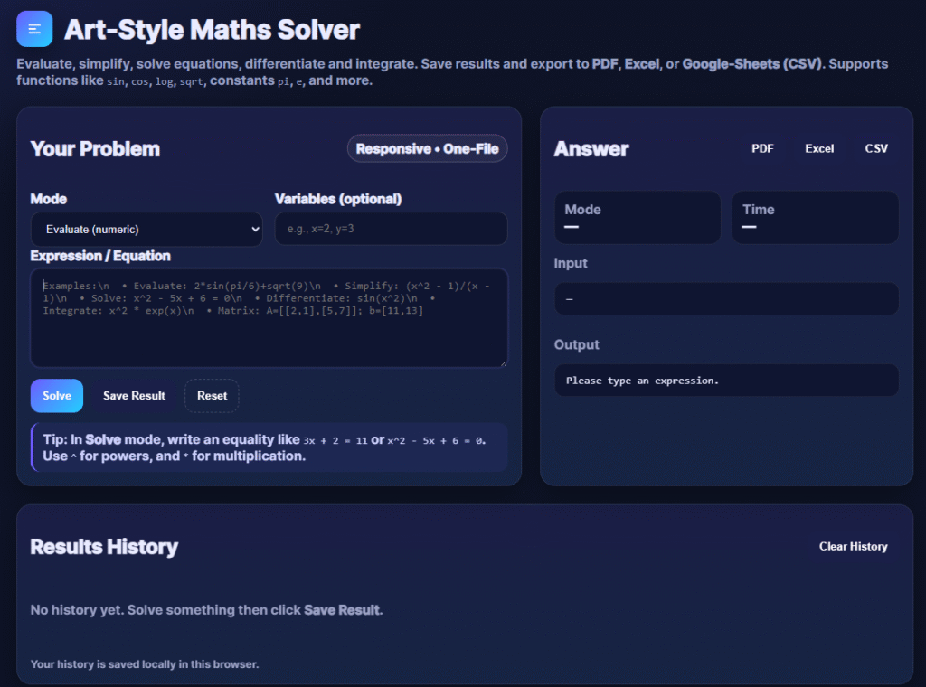 Art‑Style Maths Solver