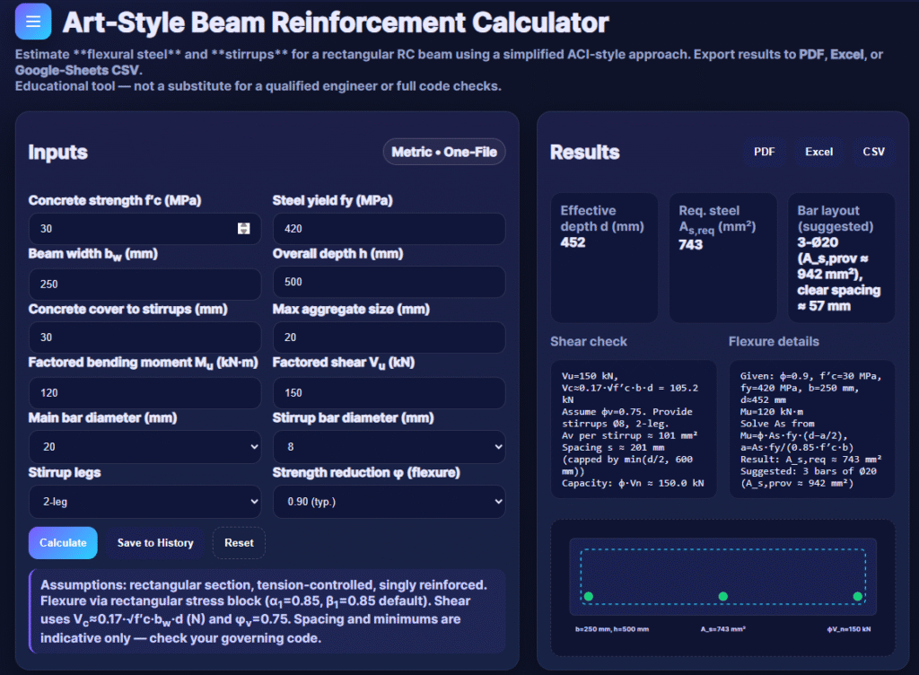 Beam Reinforcement Calculation Excel Sheet